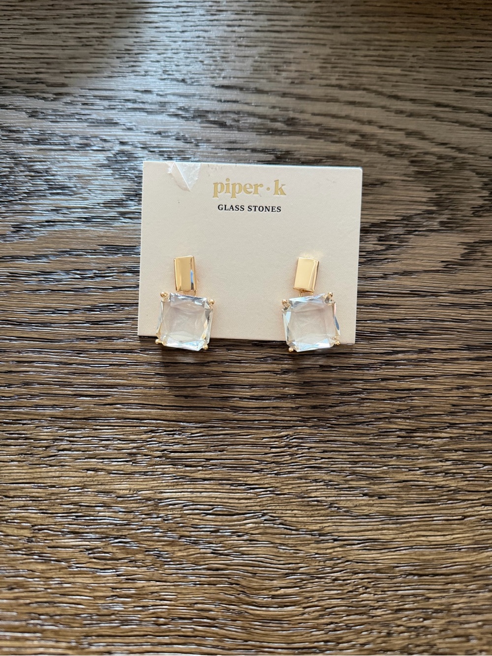 Piper K Gold Square Glass Stone Drop Earrings